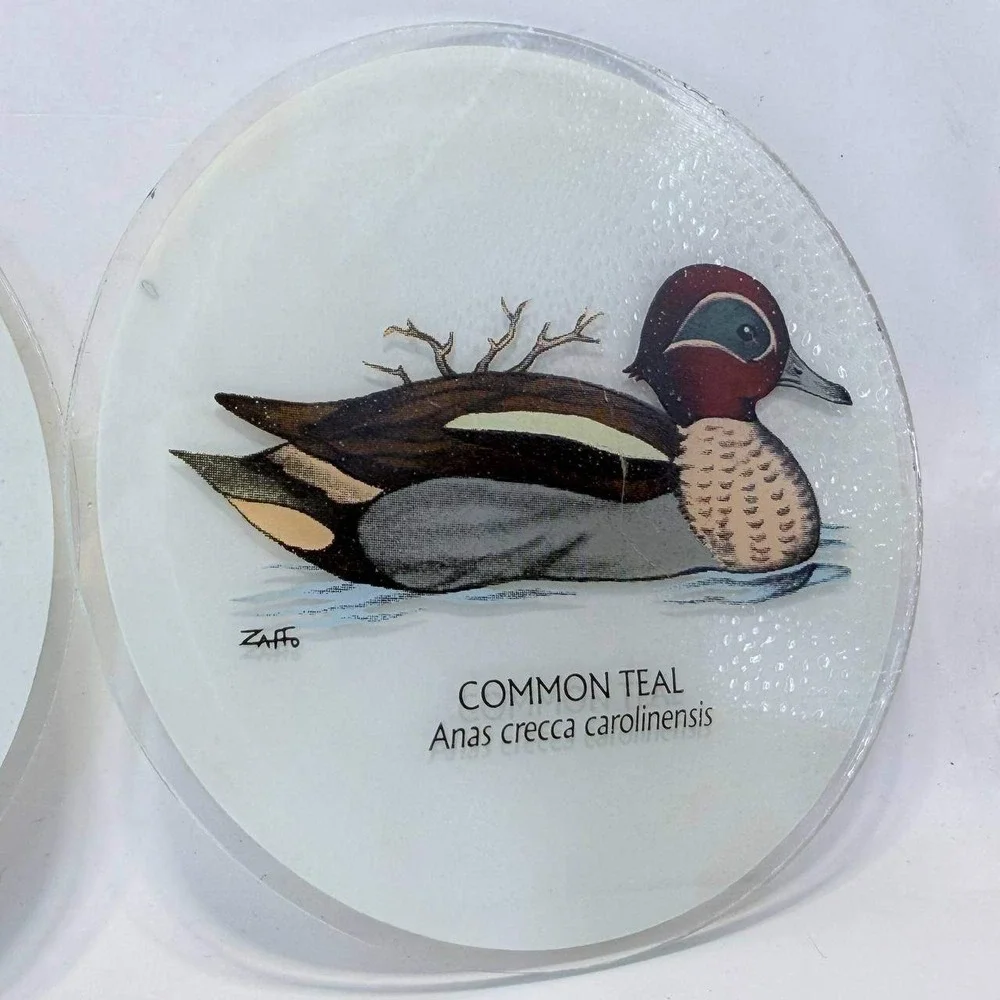 Vintage Zaffo Glass Duck Coasters Set of 3 Wood Duck Buffle Head Common Teal